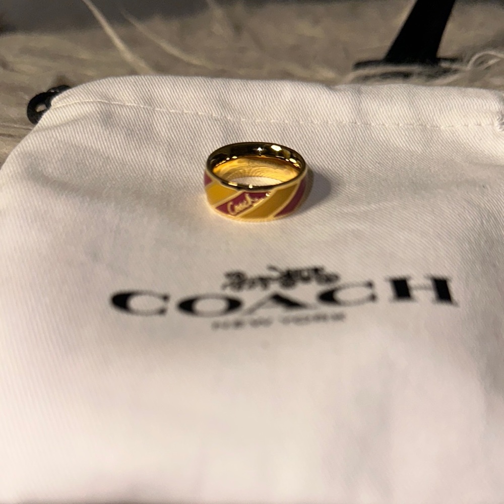 Coach Retro Gold and Red Striped Ring